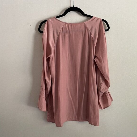 J.Jill Women Size S Pink Rose Round Neck Bell Sleeves Cold Shoulder Blouse - Picture 9 of 9